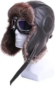 KJIASDFE Winter Bomber Hats Plush Earflap with Goggles Men Women's Trapper Aviator Hat Snow Caps,3-Pack