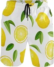 [GuoChe] Mens Swim Trunks Yellow Lemons Gold Quick Dry Beachwear Board Shorts Mens Swim Trunk Bathing Suits Mesh Lining