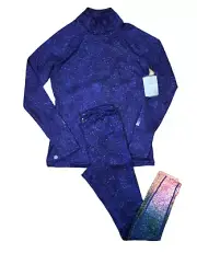 NWT Athleta Printed Superlux Half-Zip Long Sleeve Top & Bottom Size S Galaxy
