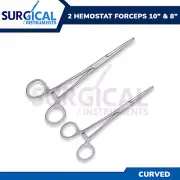 2 Pcs Set 8" + 10" Curved Hemostat Forceps Locking Clamps Stainless German Grade