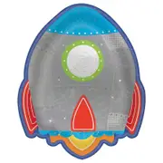 Blast Off Birthday Rocket Shaped Metallic Paper Plates 8pk