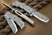 Steel less Steel Folding Pocket knife Lot Engraved Blade and Handle with Sheath
