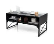 Giantex LED Coffee Table Center Table w/Remote Control/Tempered Glass Top/Lights Side End Table Black