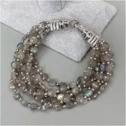 LAnGSHAW 6Strands Natural Faceted Coin Shape Labradorite Bracelet 8.5" Classic for Women