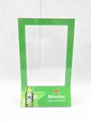 New Heineken Beer 8"x5" Clear & Green Acrylic Cafe Bar Table Top Menu Ad Holder