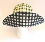 Tory Burch Hat NWT Black Green Checked Reversible Bucket Wide Brim Retail $138