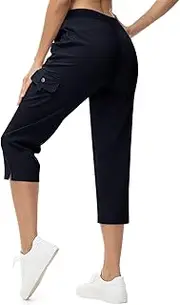 [TBMPOY] Women's Capri Lightweight Quick Dry Hiking Cargo Pockets Water Resistant Travel Pants Casual Outdoor