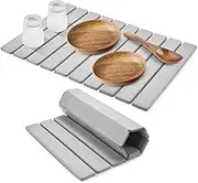 Stone Dish Drying Mat for Kitchen Counter, Diatomaceous Earth, 23.6×15.3in Quick Dry Collapsible Dish Drying Mat, Non Slip Bathroom Rugs Suit (Grey)