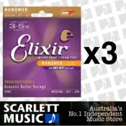 3x Elixir 16102 Acoustic Guitar Strings Nanoweb Medium 13-56 Phosphor Bronze