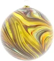 Glass Of Venice Murano Glass Chalcedony Christmas Ornament - Yellow Swirl