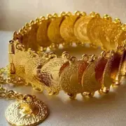 Ottoman Turkish Bracelet Totem Chain Luxury Women Gold Plated Coin Cuff Bangles