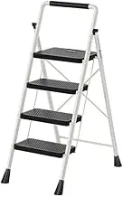 Step Ladder Portable Folding Step Stool 4 Step Ladder Wide Anti-Slip Pedal Handgrip Lightweight Safe Alloy Steel Foldable Stairs Office Home Folding Step Stool