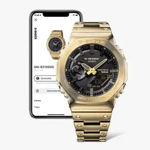 【CASIO 卡西歐】G-SHOCK 太陽能藍牙 金屬八角農家橡樹雙顯錶 母親節 禮物(GM-B2100GD-9A)