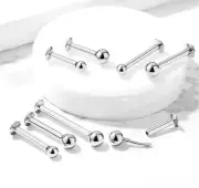 PAIR THREADLESS PUSH IN 2MM STEEL BALL LABRET TRAGUS RING HELIX STUD 20G 18G 16G