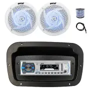 Pyle Marine Radio, Spa Bezel,Adapter, Antenna,Wire, 2x 4" 100W LED White Speaker