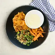 Sweet and Spicy Harissa Barramundi with Quinoa Salad and Sweet Potatoes (Gluten-free)