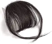 Clip-In Air Bangs Hair Extensions for Women - Thin, Neat Fringe Front Hairpiece - Straight One Piece Fake Hair Extensions, Natural Look, Human Hair Feel (Black)