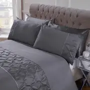 Grey Color Pintuck Diamante Diamond Band Soft Quilt Doona Duvet Cover PIllowcase Set