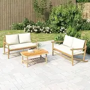 Garden Lounge Set Cream White Cushions, Outdoor Patio Furniture for Balcony, Seating Bench Table, Small Chairs, Piece Furniture Set