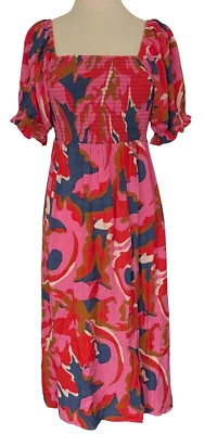 Mister Zimi Kiera Sugar Maple Puff Sleeve Smocked Midi Boho Dress US 8 AU 12 NWT