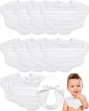 Yahenda 10 Pack Muslin Bibs Baby Drool Bibs White Bandana Bibs Absorbent Teething Bibs Cotton Cloths Plain Bibs with Adjustable Straps for Unisex Baby Burp Newborn Infant Toddler, 0-2 Years Old