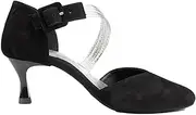 [PortDance] PD126 Women's Dance Shoes - Nubuck Black - 5 cm Flare (Large) - Suede Sole - Made in Portugal, Black Silver, 35.5 EU