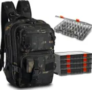 Fishing Tackle Backpack with Rod Holders and 4 Tackle Boxes Large Storage Fishin