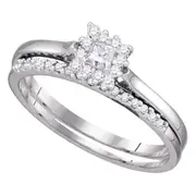 14k White Gold Princess Diamond Halo Bridal Wedding Ring Set 1/4 Cttw
