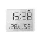(White 8218)Digital Alarm Clock LCD Screen Temperature Humidity Time Display