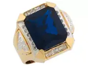 10k or 14k Two Tone Solid Gold Simulated Sapphire CZ Accents Fancy Mens Ring