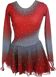 [Zagitova] Long Sleeve Ice Skating Dresses for Girls Stretchy Gymnastics Leotard Professional Dance Tights for Competition