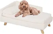 BingoPaw Elevated Dog Sofa Bed: L Shaped Raised Dog Lounger Couch with Durable Wooden Legs - Nordic Plush Fur Pet Chair Bed with Soft Removable Cushion Mat and Pillow L(80x50cm)