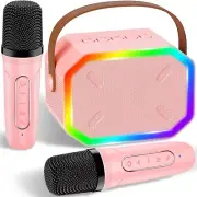Mini Karaoke Machine with 2 Wireless Microphones, Portable Bluetooth Speaker
