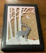 NEW 8 Shadow Box Die Cut Christmas Cards Winter Trees Falling Snow Deer