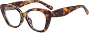 Cat's Eye Blue Light Filter Glasses Women's Glasses Without Prescription Oval Thick Frame Anti-fatigue Computer Glasses for Gaming, Mobile Phone and TV, leopard