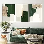 Abstract Green Gold Wall Art Set of 3 Prints Green Geometric Abstract Canvas Art Green Abstract Painting Dark Green Picture Wall Decor Green and Gold Posters Green Abstract Artwork 16x24inx3 No Frame