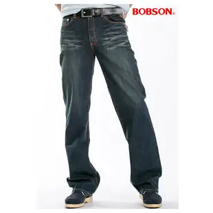 BOBSON 男款皮革口袋中直筒牛仔褲1714-52