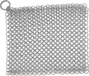 Cast Iron Scrubber 316 Stainless Steel Skillet Cleaner Scraper Chainmail Scrubber Chain Scrub for Cast Iron Pre-Seasoned Pans, Griddles, BBQ Grills, and More Pot Cookware Cleaning-8x6 Inch