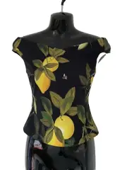 TED BAKER BLACK LEMON PRINT BEE FITTED BANDEAU TOP SIZE 0 UK 6 NEW TAGS