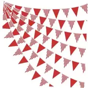 32Ft and White Striped Pennant Banner Fabric Triangle Flag Bunting Garland Red