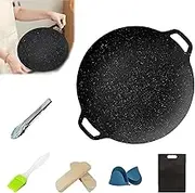 Consecutive Non-Stick Round Baking Pan, Korean BBQ Grill Pan for Indoor Cooking, Korean Pans with Granite Coating, Multifunctional Stove Plate for Meats, Pancakes, Ribs (S-28cm)