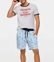 NEW PETER ALEXANDER PEANUTS CHARLIE BROWN TOP & SWEAT SHORTS PJ SET M RRP$139.90