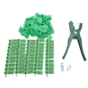 Livestock Animal Ear Tag Pliers, with Number 001-100 Ear Tags and 3 Pins, for Installing Cattle Sheep Pigs Ear Tags green