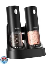 Electric Salt and Pepper Grinder Set with Rechargeable Base - Automatic Refil