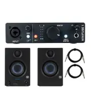 Arturia MiniFuse 1 Audio Interface Black with Studio Speakers and TRS Cables