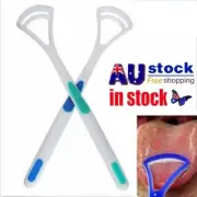 2Pcs Tongue Cleaner Scraper Dental Care Oral Tounge Hygiene Brush Tool Kit AU