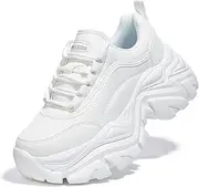 [LUCKY STEP] Women Chunky Sneakers Fashion Platform Leather Casual Dad Shoes Comfortable Wedge Walking Sport Sneakers