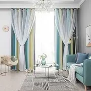 Kids Stars Blackout Curtains for Girls Boys Bedroom Living Room Window Drape Curtain Double Layer Curtains, (Beige,52 inch Width 63 inch Length)