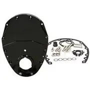 Aeroflow 2-Piece Billet Aluminium Timing Cover - Black Finish - Suit S/B Chev & 90° V6, AF64-4350BLK