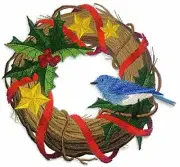 Blue Bird Wreath Embroidered Iron on/Sew Patch [7" X 7"]